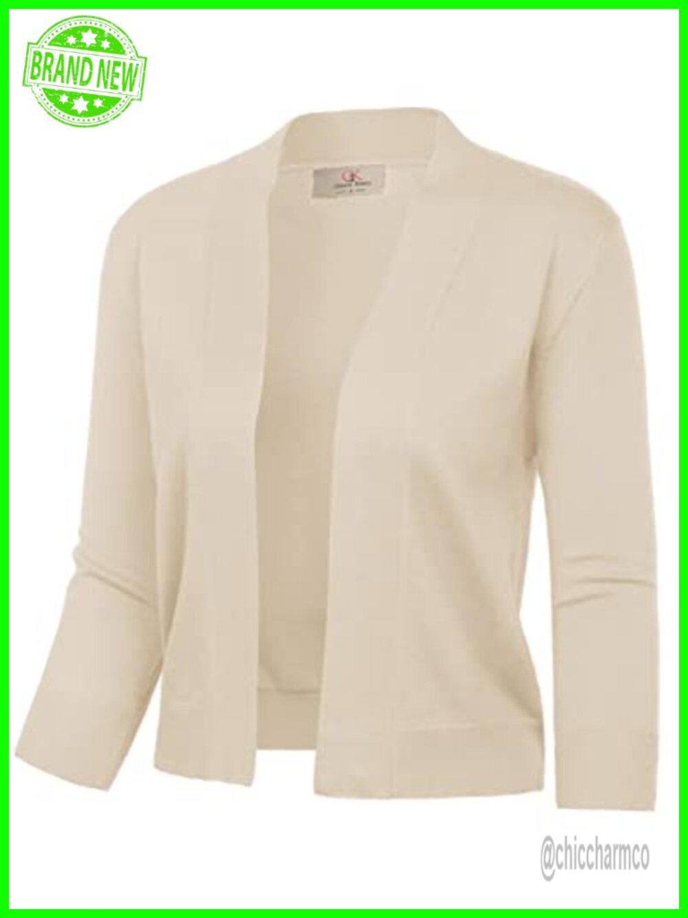 3/4 Sleeve Knit Cropped Cardigan Open Front Bolero Shrug Lightweight